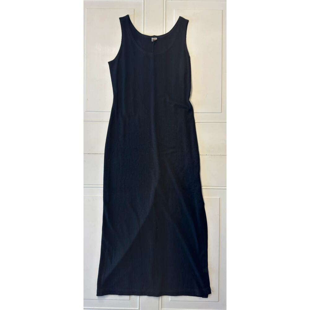 Vintage Womens Sz 6 Black Maxi Slip Dress Bottom Split Hem Sleeveless